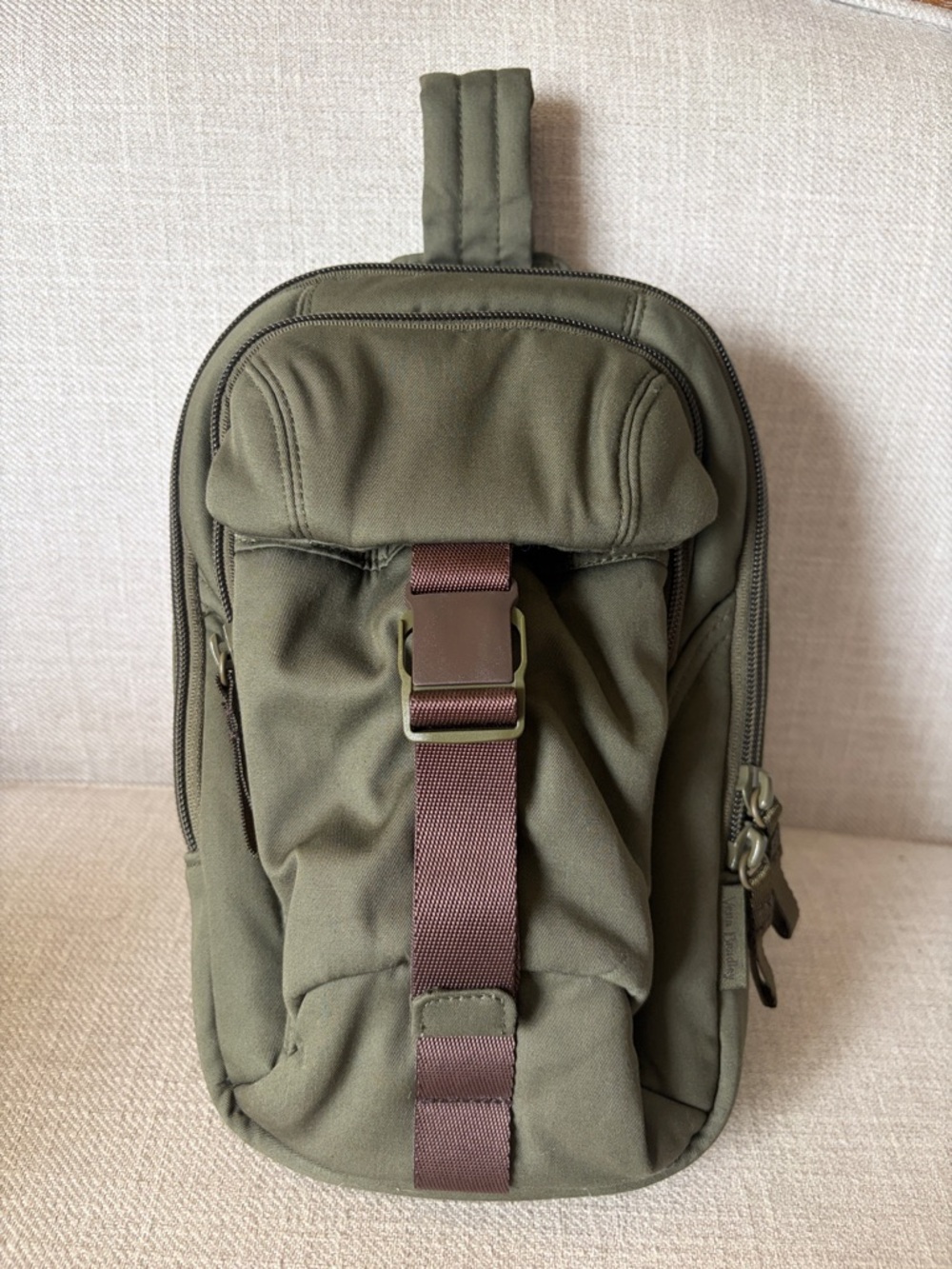 Vera Bradley Solid Olive Green Cotton Utility Sling Backpack